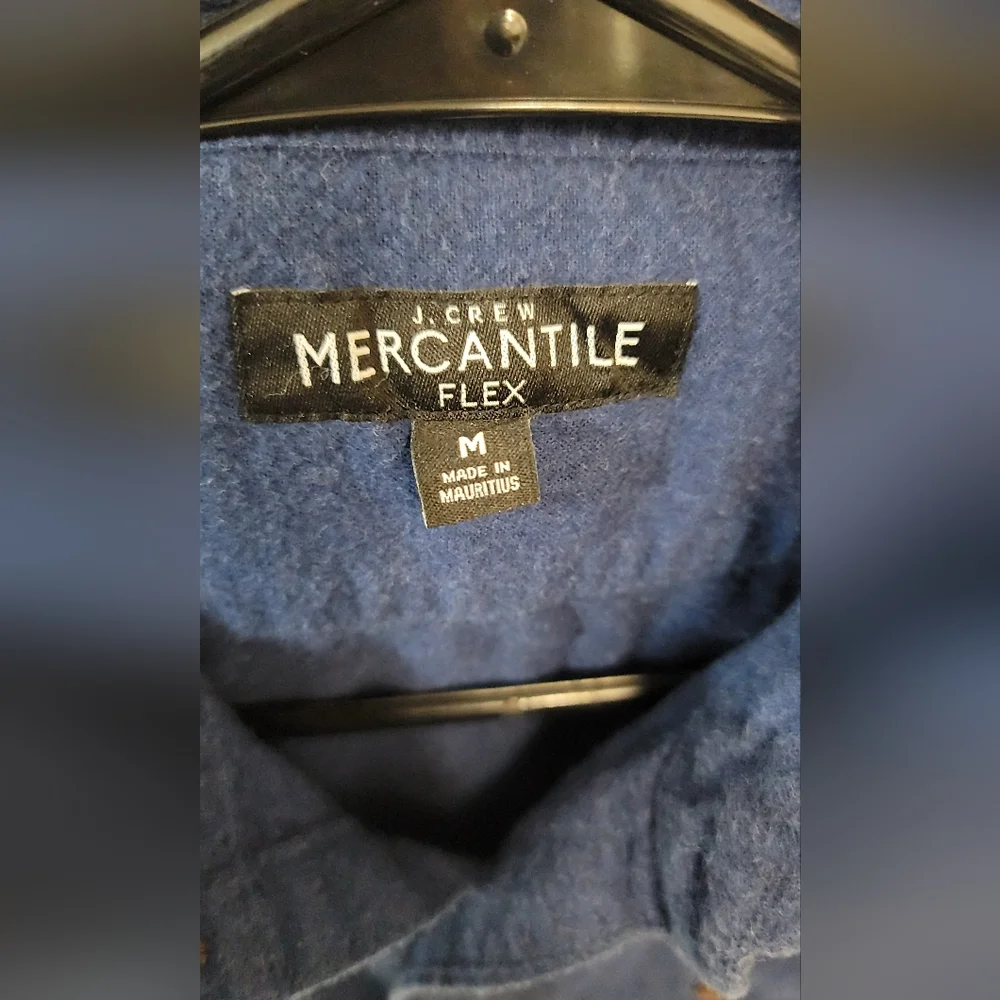 J. Crew Flannel Cotton‎ Work Shirt Medium Slim Fit Blue Suede Elbow Patches